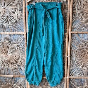 Free People Teal High-Waisted Pants with Tie Belt SZ XS